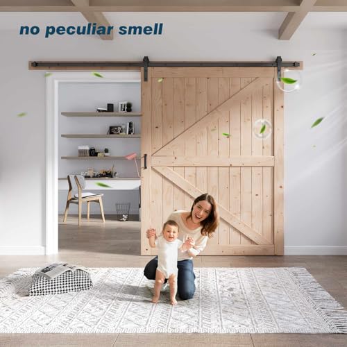 FREDBECK 48in x 80in Sliding Wood Barn Door with 8FT Barn Door Hardware Kit Included K Shape Solid Spruce Panel Sliding Door Double Surfaces Need to Assembly