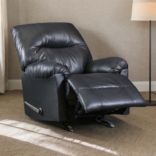Modern Lazy Boy Recliner Chair&Recliner Chairs for Adults,Manual Reclining Chair&Rocker Recliner Chair with Footrest&Adjustable Backrest,Soft Cloud-Shaped (Leather, Black)
