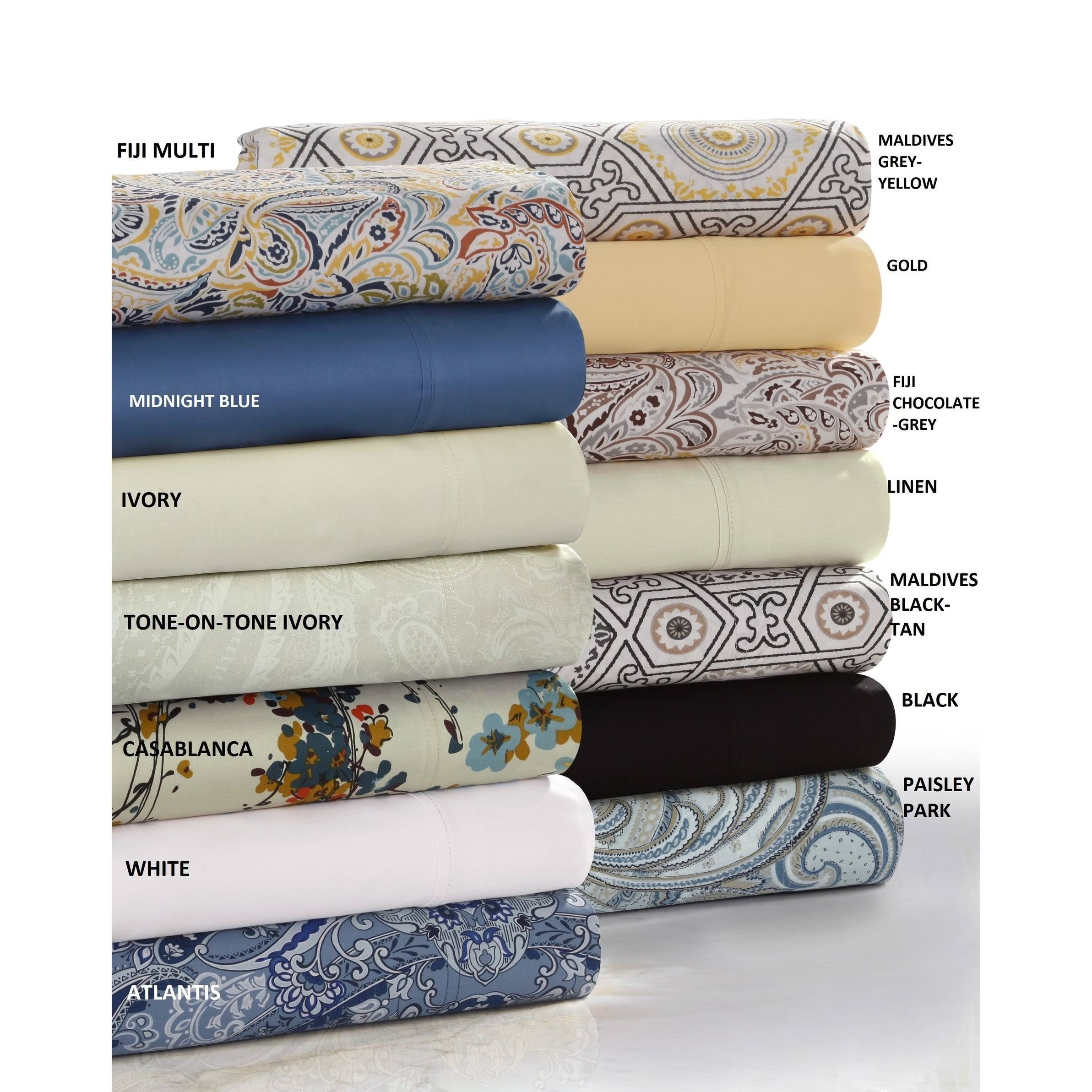 Tribeca Living Solid or Printed 300 Thread Count Cotton Sateen Deep Pocket Bed Sheet Set - Twin - Casablanca Multi