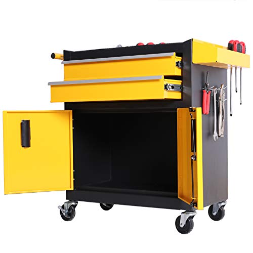 Tool Chest Heavy Duty Cart Steel Rolling Tool Box with Lockable Doors (TZ12 Black)