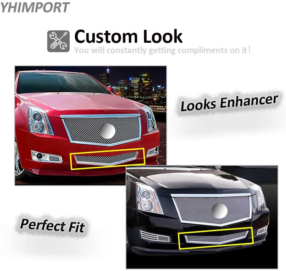 Stainless Steel Mesh Grille Compatible with 2008 2009 2010 2011 2012 2013 Cadillac CTS Chrome Grill Lower Front Grill Insert