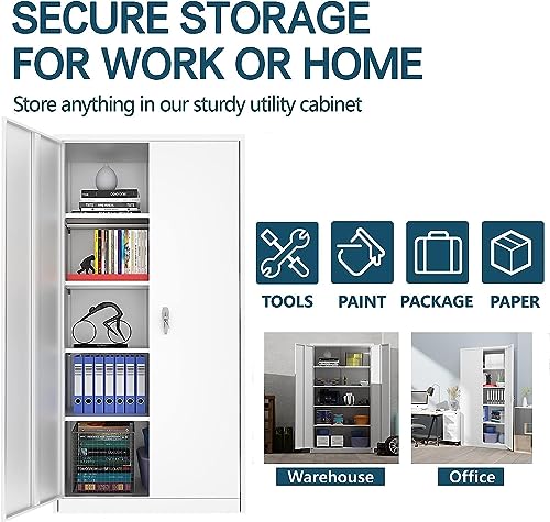Garage Storage Cabinet, Garage Cabinets, Metal Cabinet, Metal Storage Cabinet with Doors and Shelves, 71" Lockable Storage Cabinet for Office Home Warehouse (Black)