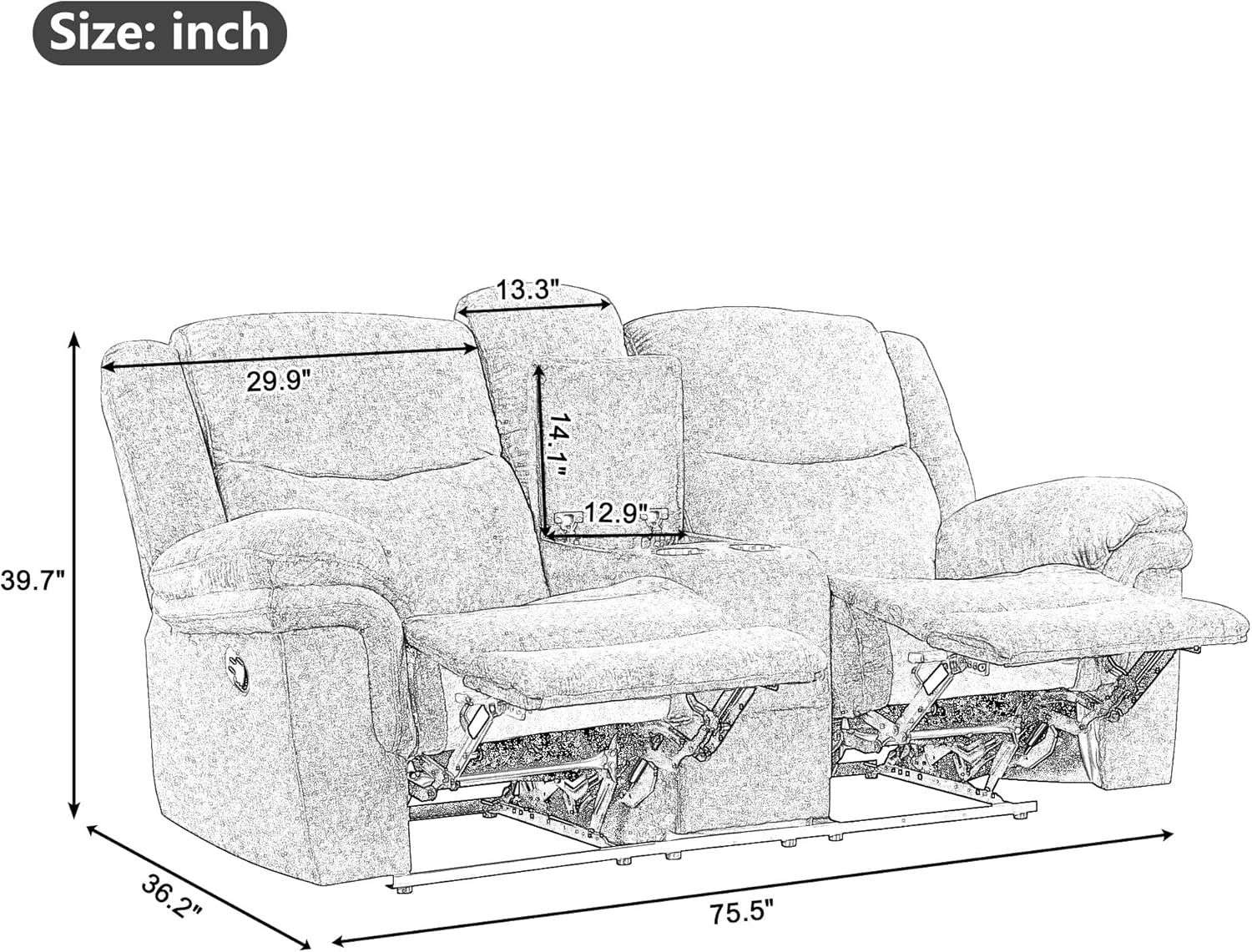 Home Theater Seating Manual Reclining Sofa with Hide-Away Storage, Cup Holders, 2 USB Ports, 2 Power Sockets for Living Room, Bedroom, Dark Blue
