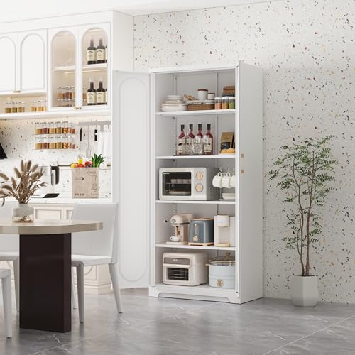 71" Tall Metal Storage Cabinet, Kitchen Pantry Storage Cabinets with Doors and 4 Shelves, White Pantry Cabinet, Utility Kitchen Cupboard, Large Steel Cabinets for Dining Room, Office, Living Room