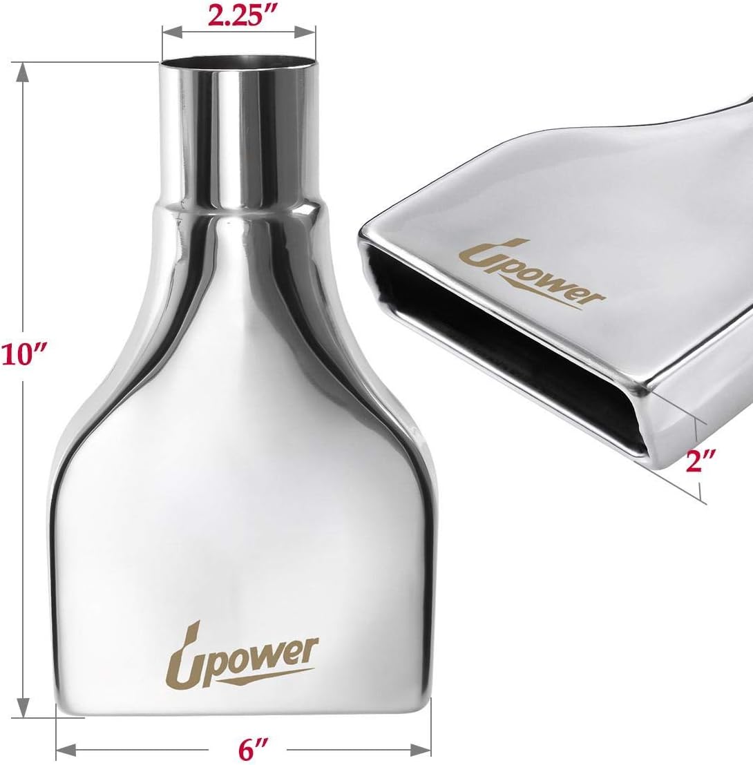 Pack of 2 Upower Exhaust Tip 2.25" Inlet 2" x 6" Outlet 10" Long Rolled Rectangle Stainless Steel Exhaust Tailpipe Tips fits Chevy Camaro Style Pack of 2