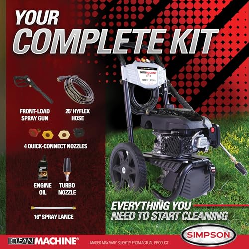 Simpson Cleaning 3400 PSI Gas Pressure Washer, 2.5 GPM Power Washer for Residential Use, CRX Engine, 25-Foot MorFlex Hose, Clean Machine, 49-State (CM61083)