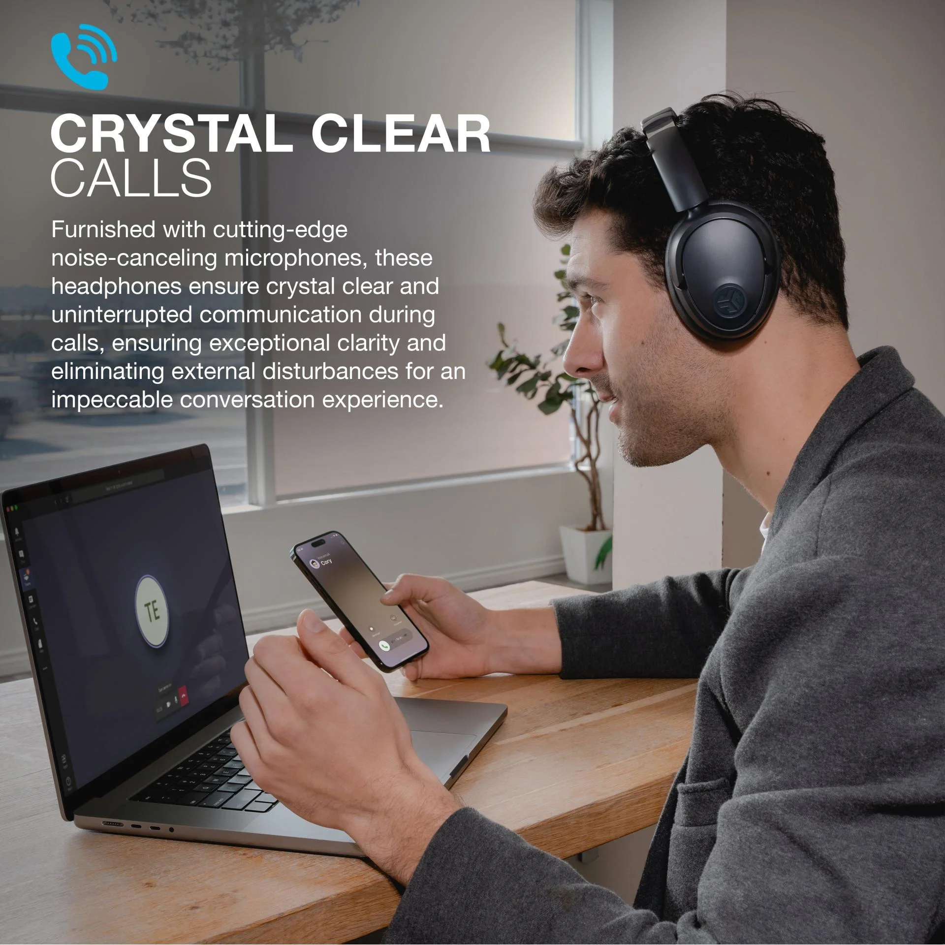 JLab JBuds Lux Active Noise Cancellation Bluetooth Over Ear Headphones, Multipoint, Fast Charge, Graphite
