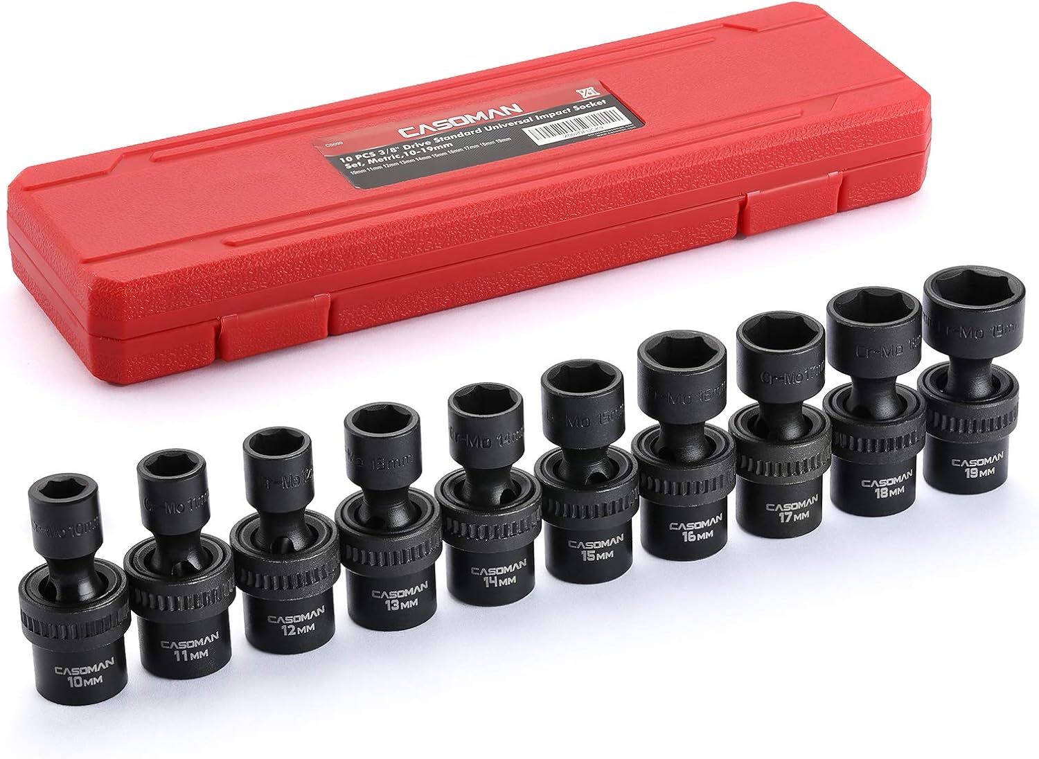 CASOMAN 15 PCS 3/8" Drive Shallow Universal Impact Socket Set, 6 Point, Metric,8-22mm