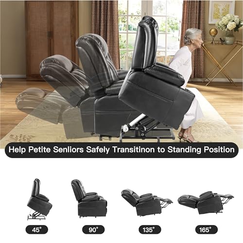Small Dual Motor Power Lift Chairs Recliners for Elderly with Heat and Massage, Infinite Position Adjustable Lift Chair, Breathable Leather, USB Port, Side Pockets (Black)