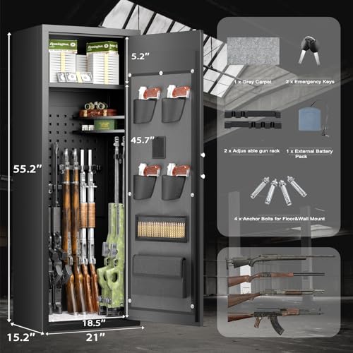 Bonusall 10-14 Tall Gun Safe,Gun Safe for Home Rifle and Pistols, Gun Locker for Rifles and Shotguns, Rifle Safe for Home with Removable Shelf, Flaged Design, Pocket
