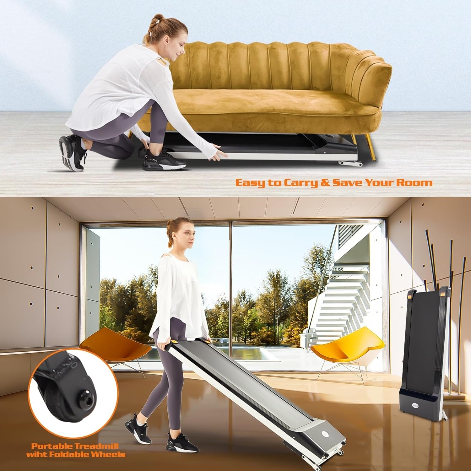 Walking Pad Mini Portable Treadmill Under Desk for Home Office Fitness with APP Remote Control and 16 Inch Running Area