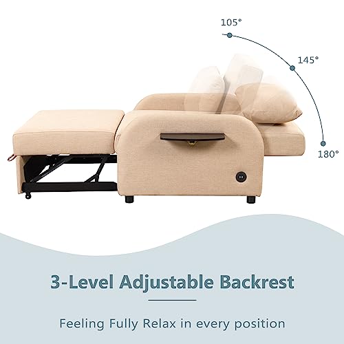 Pull Out Sleeper Chair Convertible Chair to Bed 3-in-1 Single Sofa Bed with Adjustable Backrest Comfy Chaise Lounge Chair Indoor Modern Recliner Chair Compatible with Living Room Bedroom, Teal ,bed fr