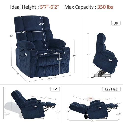 MCombo Dual Motor Power Lift Recliner Chair with Massage and Heat for Elderly People, Infinite Position, USB Ports, Cup Holders, Fabric 7890 (Medium-Regular, Burgundy)
