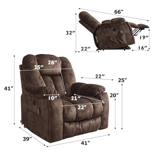 CANMOV Large Power Lift Recliner Chair with Massage, Heat, and USB for Elderly, Overstuffed Wide Recliners, Heavy Duty and Safety Motion Reclining Mechanism, Gray