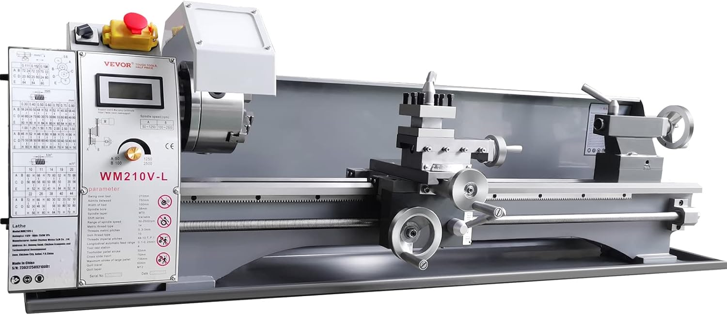 VEVOR Metal Lathe Machine, 8.3'' x 29.5'', Precision Benchtop Power Metal Lathe, 0-2500 RPM Continuously Variable Speed, 750W Brushless Motor Metal Gears, with Tool Box for Processing Precision Parts
