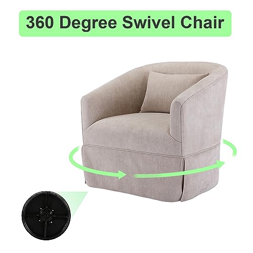 ODUWA Swivel Accent Armchair Set of 2,Upholstered 360 Degree Swivel Barrel Chair with Skirt,Modern Round Armchair with Metal Base and 1 Pillow for Living Room Bedroom Office