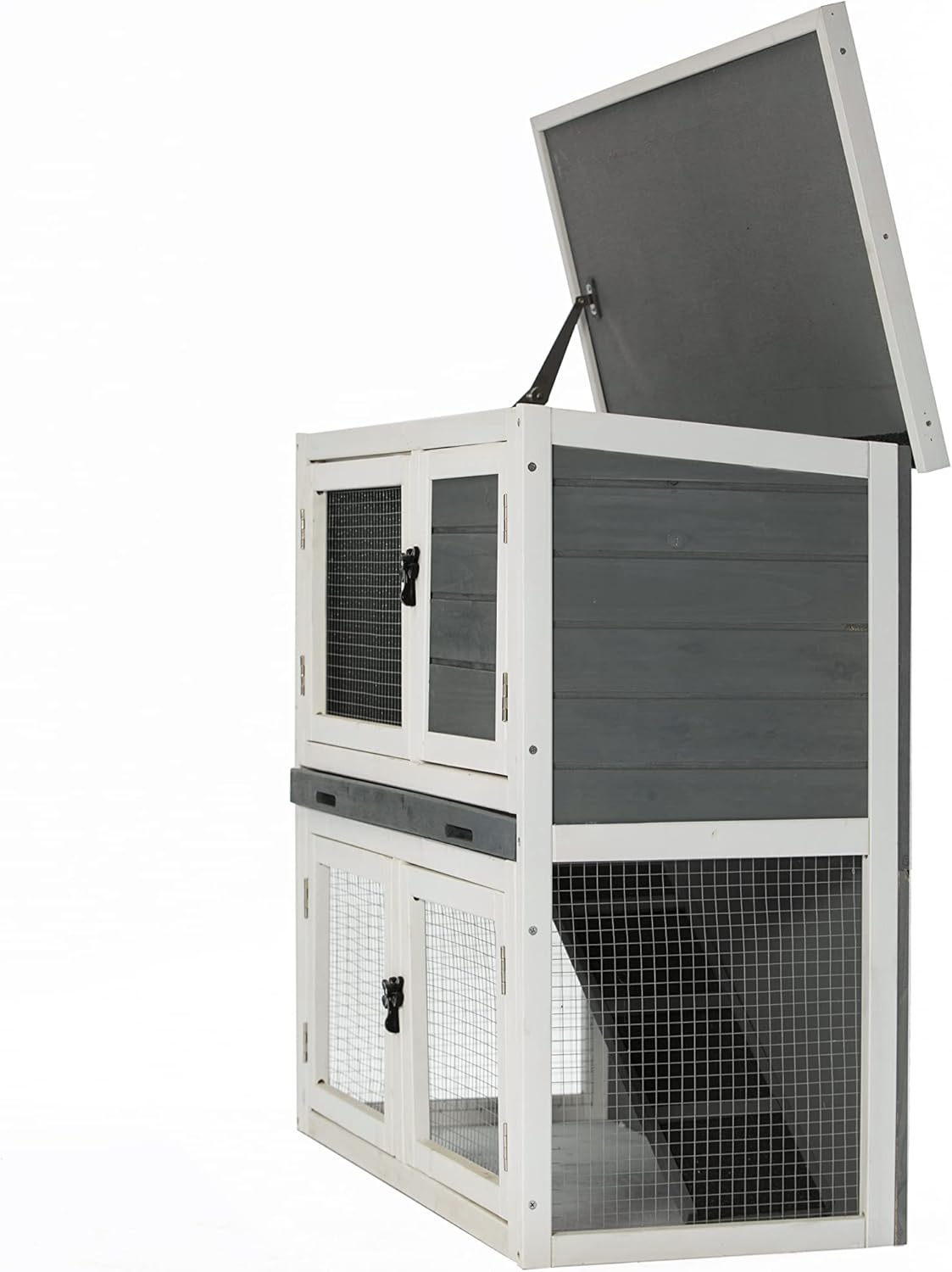 Goohome Two Floors Wooden Rabbit Hutch Outdoor, Guinea Pig Hutch, Bunny Cages for Rabbits Outdoor with Ramp Removable Tray and Weatherproof Roof, Ventilation Door, for Small to Medium Animals Habitat