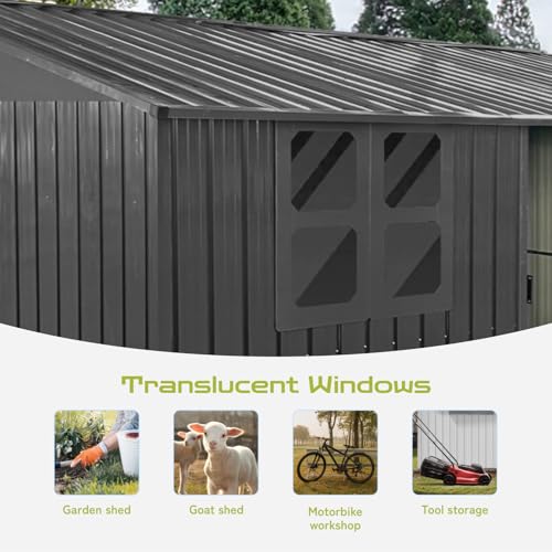 10' x 8' Large Outdoor Storage Shed, Sturdy Metal Building w/Windows & Lockable Doors for Garden, Backyard, Poolside and Lawn, Grey