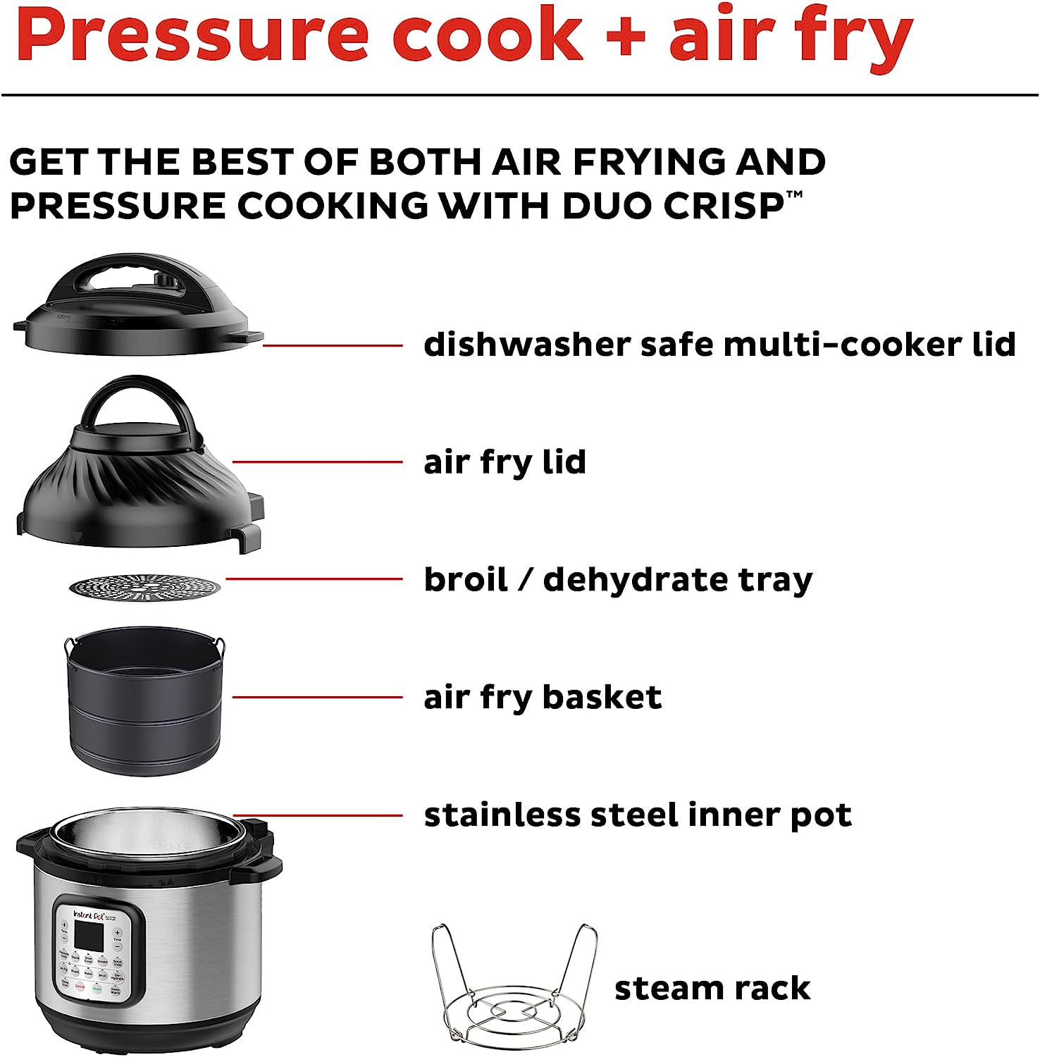 Pot Duo Crisp 11-in-1 Air Fryer and  Pressure Cooker Combo with Multicooker Lids that Air Fries  Steams  Slow Cooks  Sautés  Dehydrates and More  Free App With 1900 Recipes  8 Quart