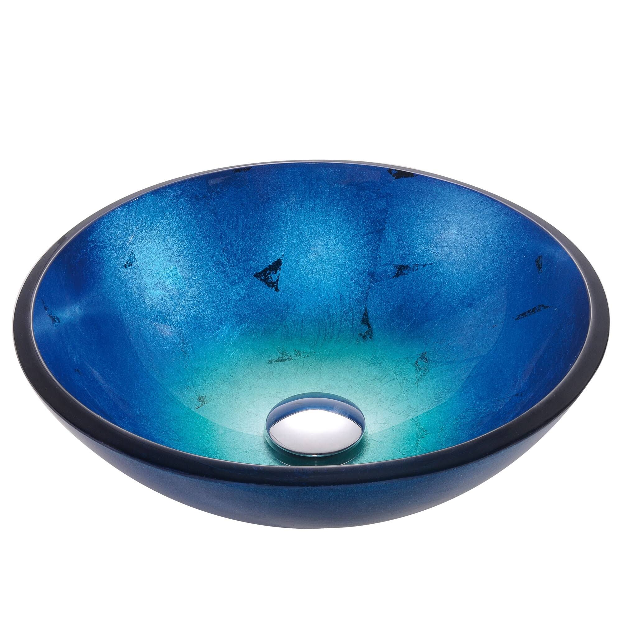 Kraus GV-204 Irruption Blue Glass Vessel Sink, Satin Nickel