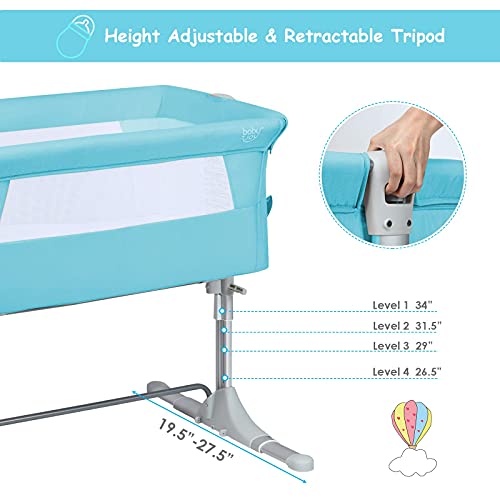 BABY JOY Baby Bedside Crib, Portable Travel Sleeper Bed Side Bassinet w/Carrying Bag, Newborn Bassinet to Infant, Kids Crib with Detachable Mattress, Height & Angle Adjustable, Breathable Mesh, Grey