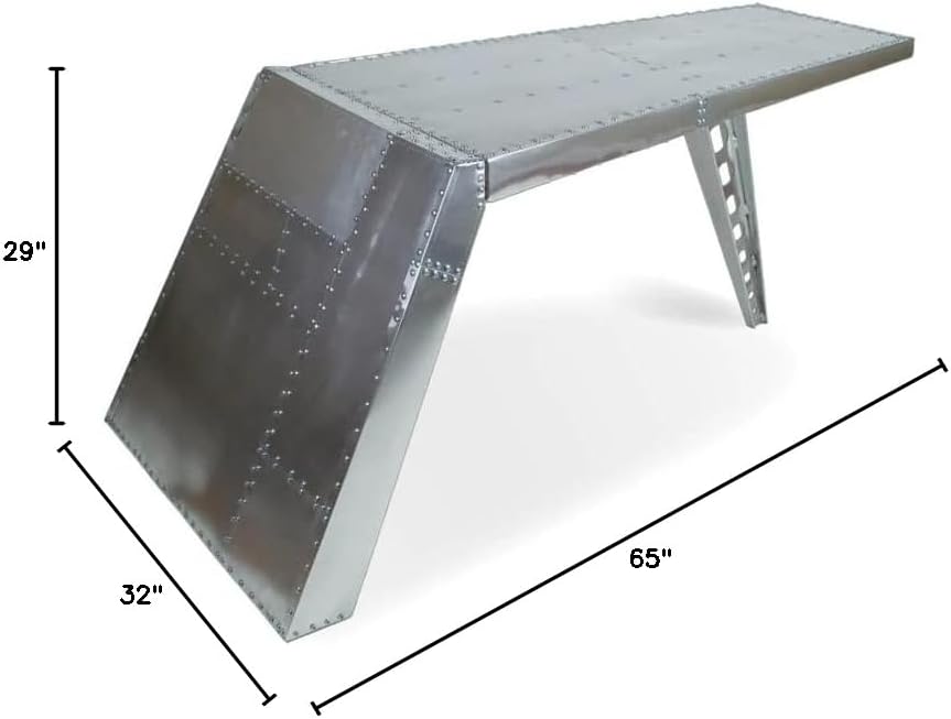 NauticalMart Airfoil Desk Aluminum | Aviator Wing Desk Industrial Airplane Desk Furniture Silver Aviation Furniture