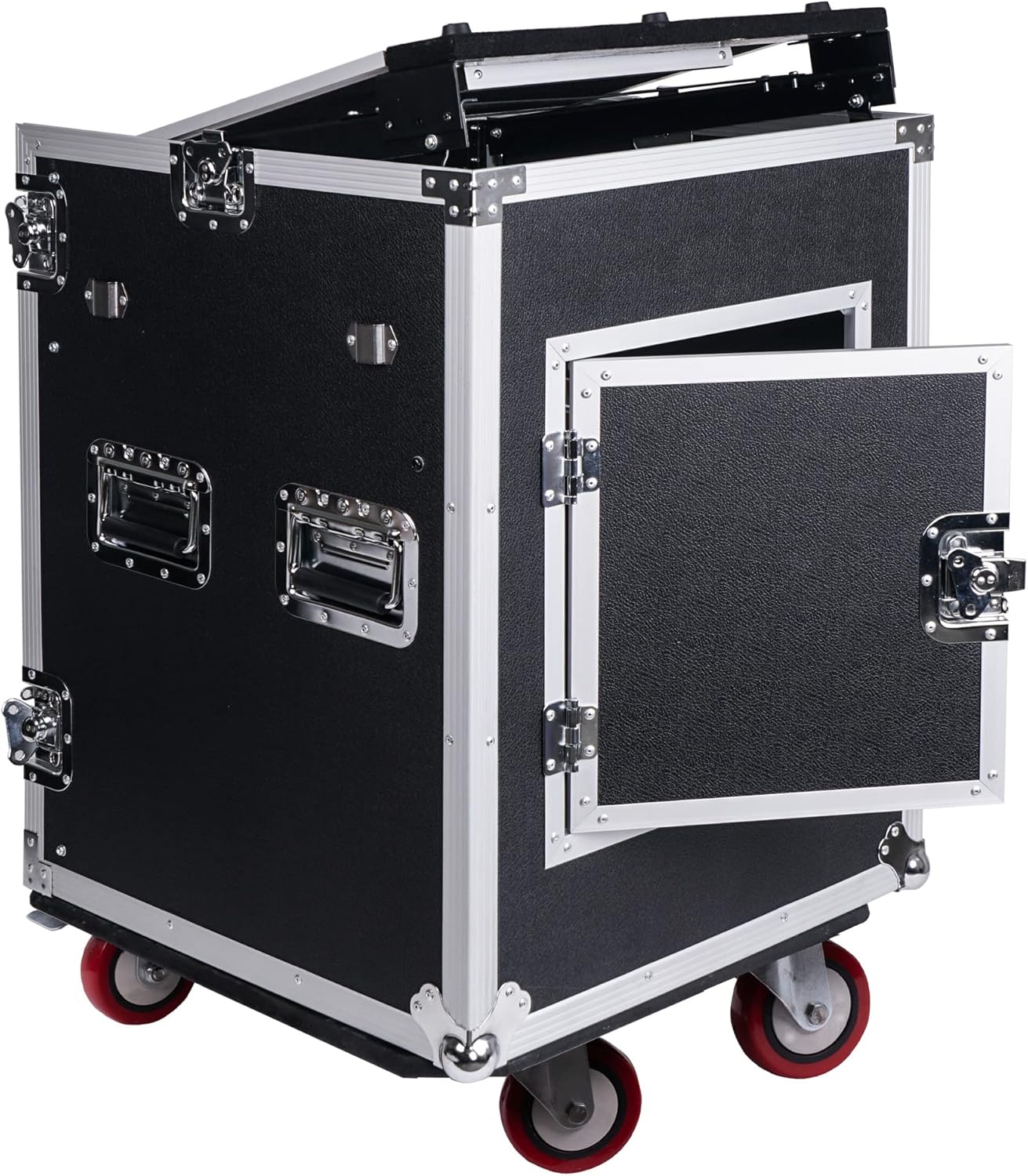 Sound Town 14U PA DJ Rack/Road ATA Case with 11U Slant Mixer Top, 20���� Rackable Depth, DJ Work Table and Casters, 14 Space Size, Pro Tour Grade (STMR-14UWT)