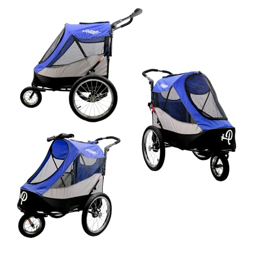 Petique Trailblazer Pet Jogger/Stroller, Bike Trailer, Shock Absorbing Bike Wheels, Large Entry Way, Peek-a-boo Window, Small/Medium/Large Dogs, Cats and Pets, Supports up to 77LBS - Mars (Red)