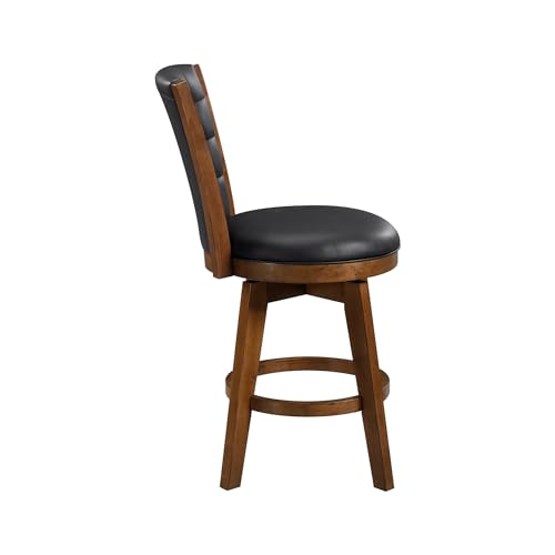 Lexicon Swivel Bar Stools Set of 2, Counter Height Stools for Kitchen Island, Kitchen Stools with Backs, Chestnut Finish and Black Faux Leather Cushion Seat