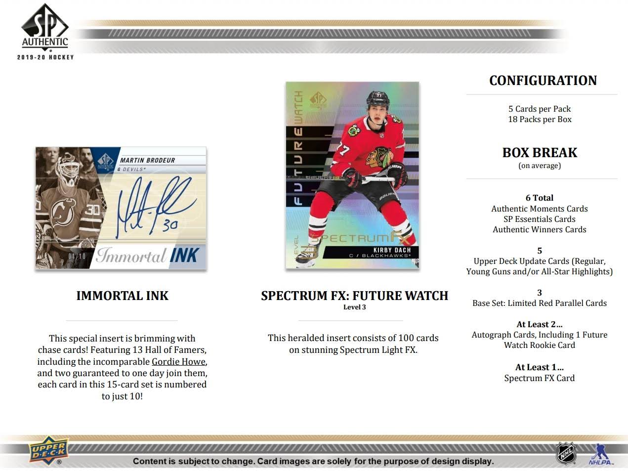 2019-20 Upper Deck SP Authentic Hockey Hobby Box