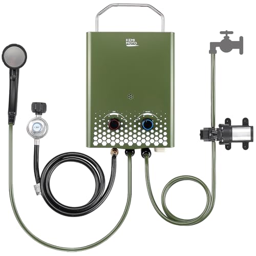 KEMIMOTO propane tankless water heater outdoor，1.32Gpm 34000 BTU Camping Portable Water Heater，Easy Installation, Lightweight for Taking，Suitable For Rv/Camping/Cabin