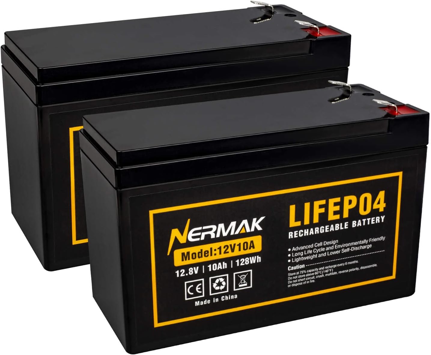 Nermak 2 Pack 12V 12Ah LiFePO4 Deep Cycle Battery, 2000+ Cycles Lithium Iron Phosphate Rechargeable Battery for Solar Power, Lighting, Power Wheels, Fish Finder, Scooters and More, Built-in 12A BMS