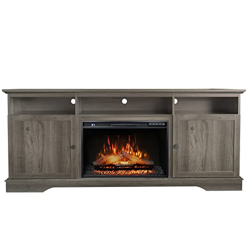 23.7" W Electric Fireplace Insert with 4 Adjustable Brightness Flames & Overheat Protection, 750/1500W, Black