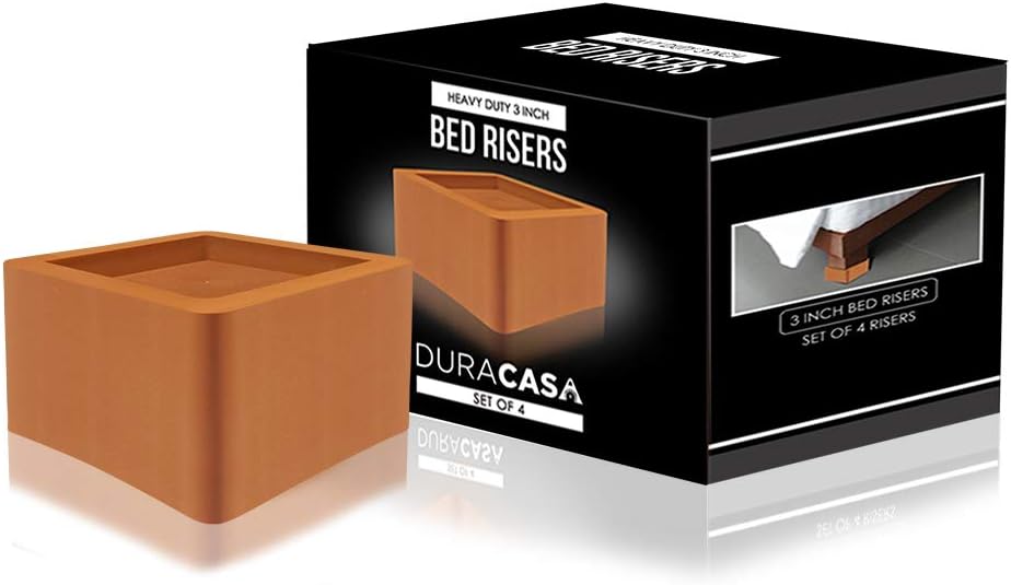 DuraCasa 3 Inch Bed Risers - Fits Huge 5.5 Inch Bed or Furniture Post, Creates an Additional 3 Inches of Height or Storage! Heavy-Duty Table, Chair, Desk or Sofa Riser (4, 3 Inch Black)