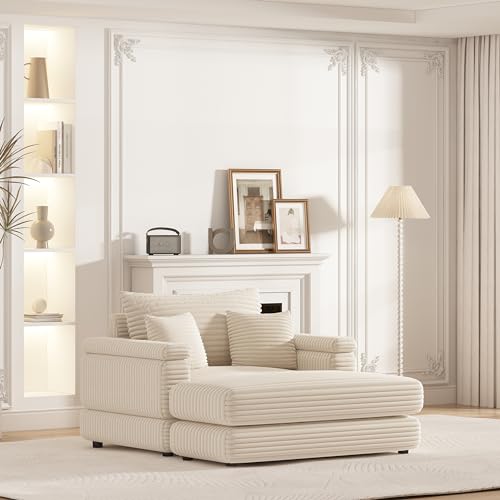 Sectional Sofa for Living Room, 86.6 Inch Corduroy 3 Seater Sofa with 3 Back Pillows, 2 Toss Pillows and Two Ottoman,Comfy Sofa Deep Seat Couch for Living Room