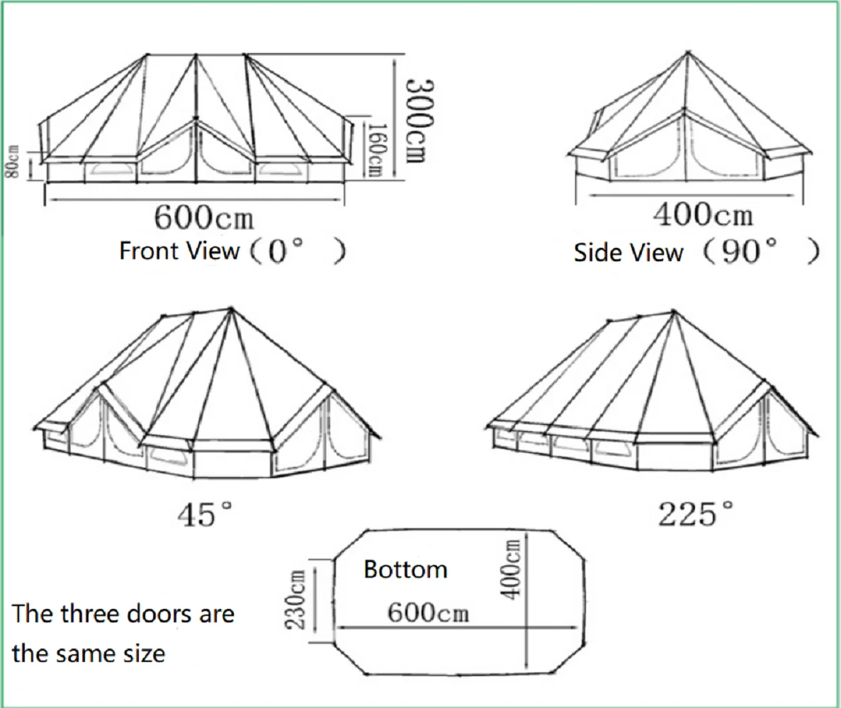 Teepee Tent Emperor Twin Bell Tent Three-Door Canvas Luxury Tent Safari Tent Canvas Luxury Family Yurt Tent