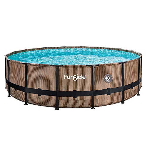 Funsicle 14' x 42" Oasis Designer Round Frame Above Ground Outdoor Swimming Pool Set with SkimmerPlus Filter Pump, Ladder, and Pool Cover, Gray