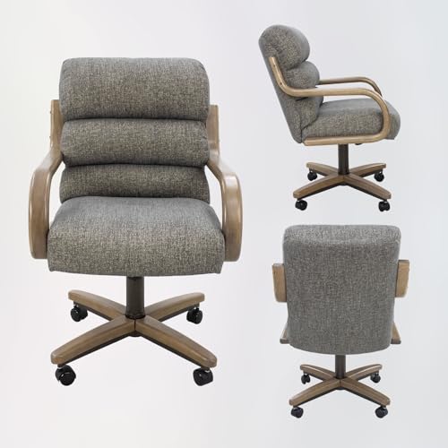 Chromcraft 2 Set of Caster Swivel Tilt Dinning Chairs, Ultra Comfort Kitchen Chairs Casual Wooden Cap with Metal Frame Chairs Rolling Chair on Wheels for Kitchen(Santa Rosa Linen)