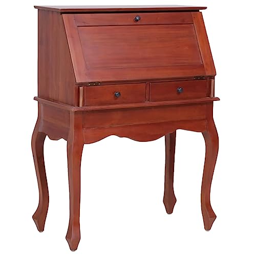 Secretary Desk Brown 30.7"x16.5"x40.6" Solid, Wood,Vintage, Secretary Desk with Flip Top and Ample Storage Home Office Furniture