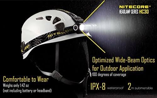 Nitecore Hc30 1000 Lumens Rechargeable LED Headlamp with 2 x 2300 mAh 18650 Batteries, I2 Smart Charger, Car AC Adapter, and Lum