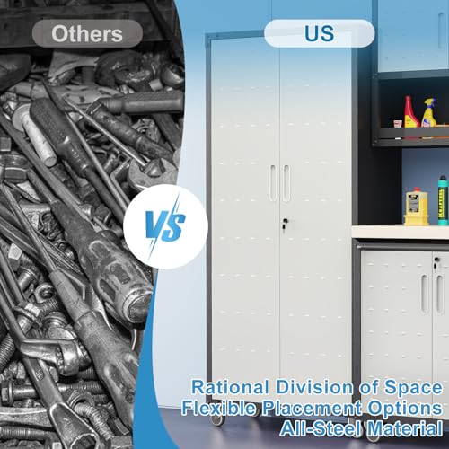 Garage Storage Cabinet Wall Cabinet with 2 Doors,Lockable Tool Cabinets Wall Mounted with Adjustale Shelves,Heavy Duty Steel Hanging Cabinets for Warehouse Kitchen Laundry,Assembly Required