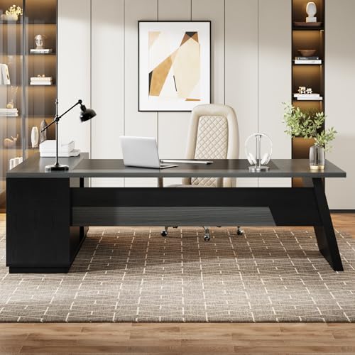 Tribesigns L-Shaped Executive Desk, 78" Modern Office Desk with Drawers and Lateral File Cabinet, Large Computer Desk with Storage Shelves, Workstation for Home Office (Walnut + Black)