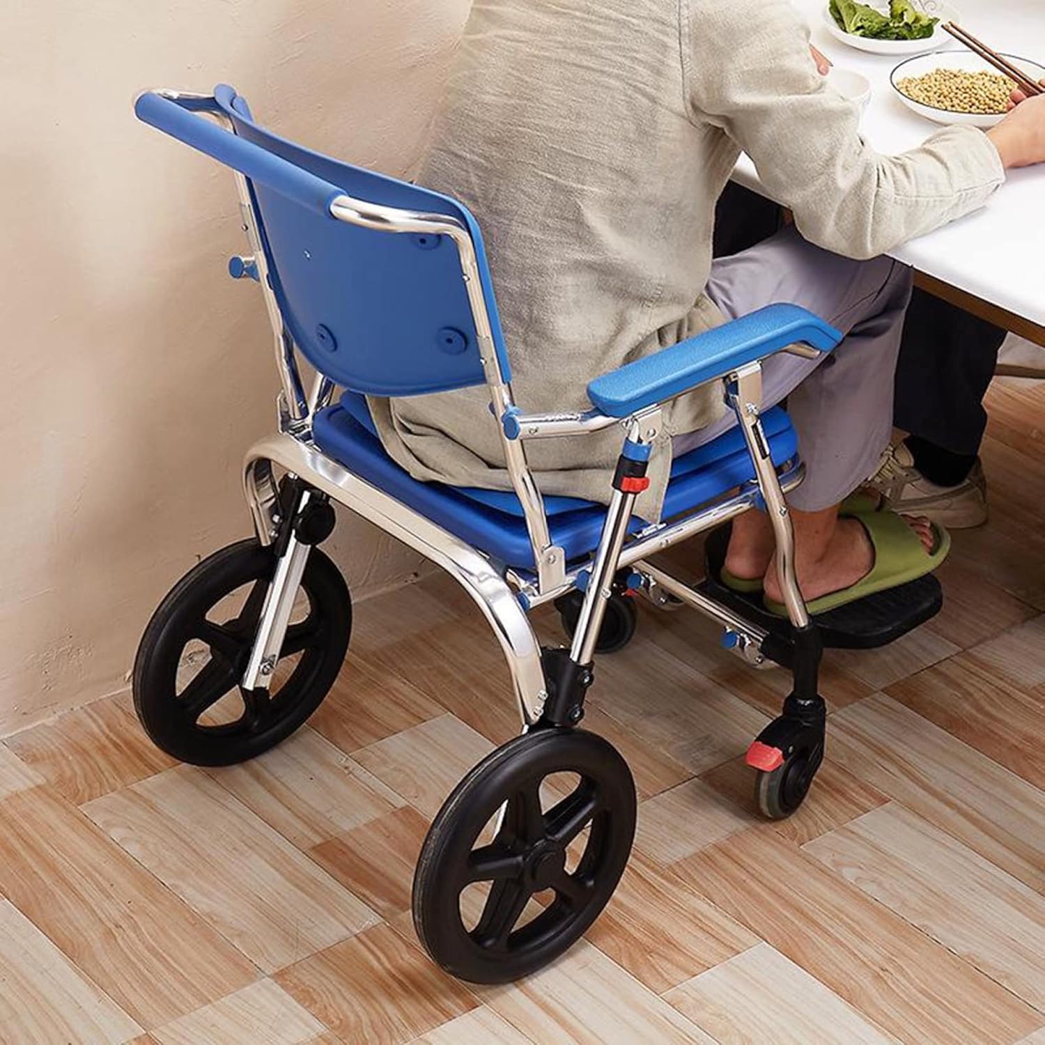 Commode Mobile Chair, Transport Shower Wheelchair with Padded and Brakes Casters, Mobile Bedside Commode, for Seniors and Disabled