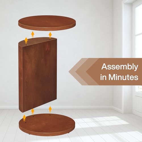 Tribesigns Solid Wood End Table, Set of 2, C-Shaped Round Side Table for Sofa, 2-Tier Couch Table for Small Space, Living Room, Easy Assembly, Walnut