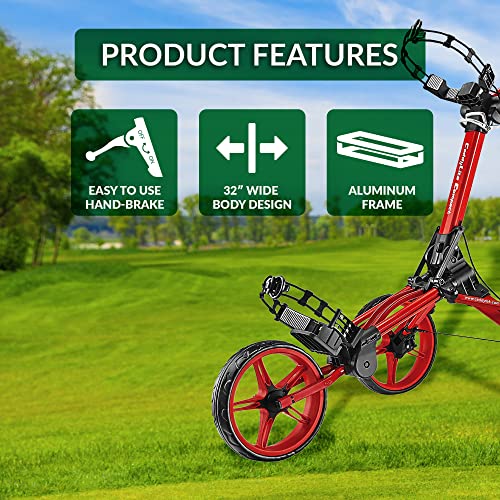 Caddytek Caddylite Compact 3 Wheel Golf Push Cart, One Click Folding Design, Smallest Folded Footprint, 32" Wide Wheelbase with Convenient Handbrake
