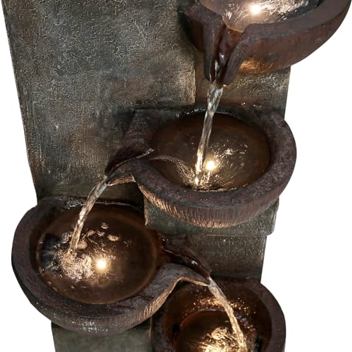 Naturefalls 5-Tier Outdoor Water Fountains with LED Lights - 39”H Floor Standing Indoor Water Fountains for Garden, Patio, Deck, Porch - Yard Art Decor (Grey, 39H inches)