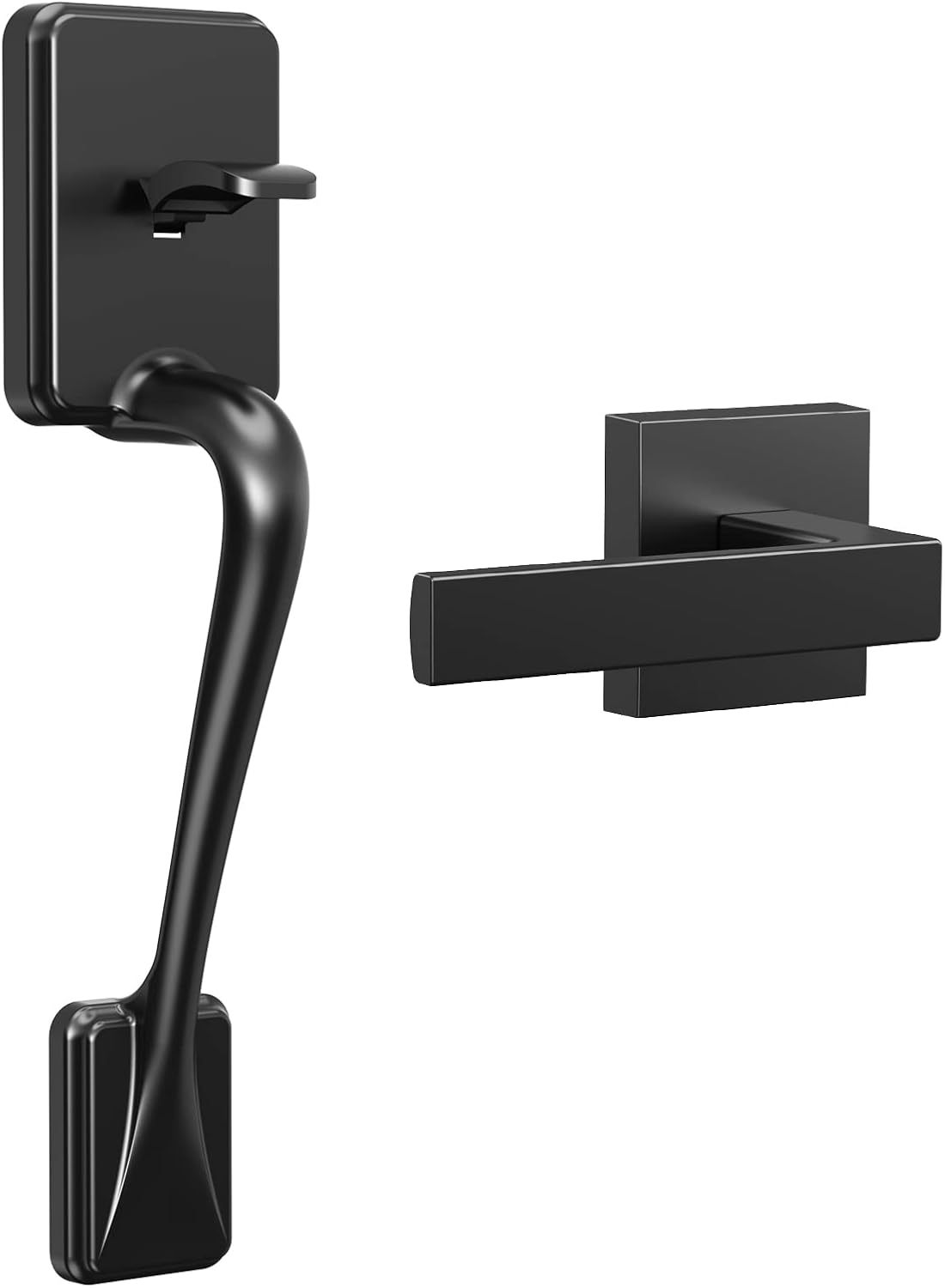 Front Door Handleset Entry Door Handle with Door Lever for Right & Left Sided Doors, hornbill Single Cylinder Door Handle with Lever Door Handle (Matte Black)