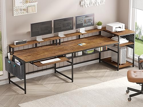 SEDETA L Shaped Gaming Desk, Reversible Computer Desk, Gaming Desk with Power Outlets & LED Strip, Monitor Shelf, Keyboard Tray, Pegboard and Storage Shelves for Home Office, Black