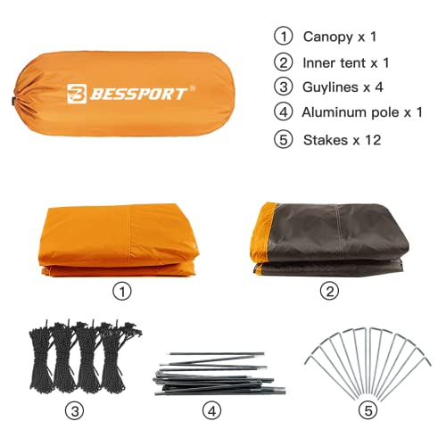 Bessport Camping Tent for 2-3 Person, Lightweight Backpacking Tent Waterproof Windproof Two Doors Easy Setup Double Layer Outdoor Tents for 3 to 4 Seasons, Suitable for Outdoor,Hiking,Camping