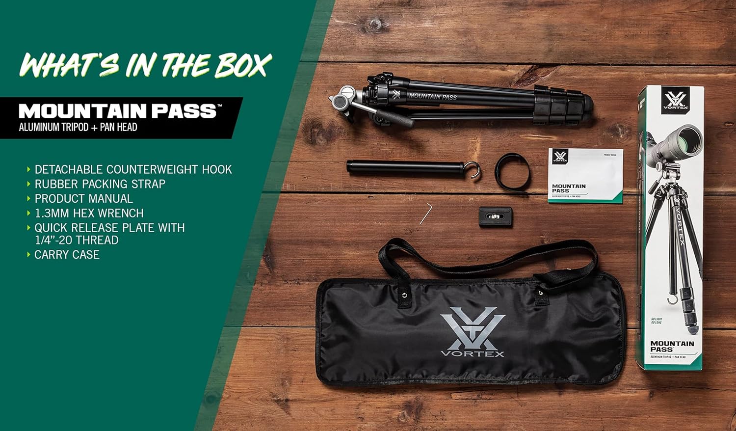 Vortex Optics Mountain Pass Tripod Kit | Aluminum Tripod & Pan Head